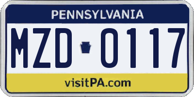 PA license plate MZD0117