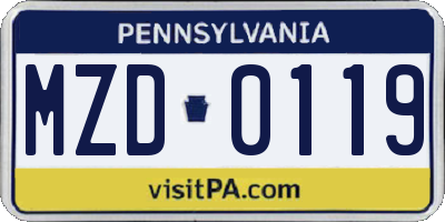 PA license plate MZD0119