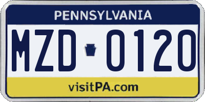 PA license plate MZD0120