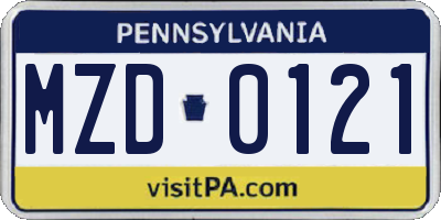 PA license plate MZD0121