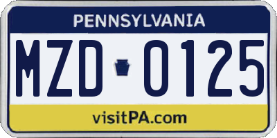PA license plate MZD0125