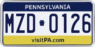 PA license plate MZD0126