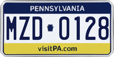 PA license plate MZD0128