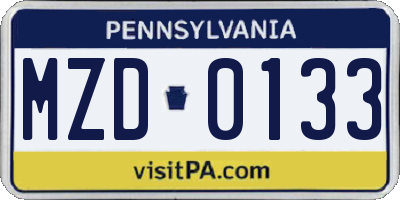 PA license plate MZD0133