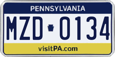 PA license plate MZD0134