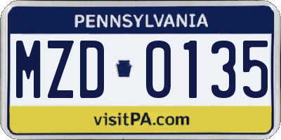 PA license plate MZD0135