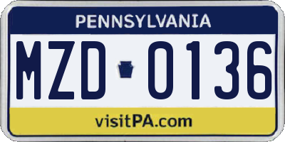 PA license plate MZD0136