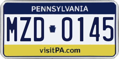 PA license plate MZD0145