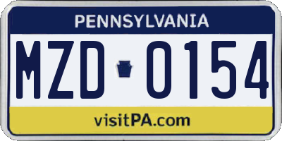 PA license plate MZD0154