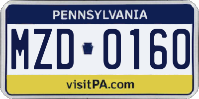 PA license plate MZD0160