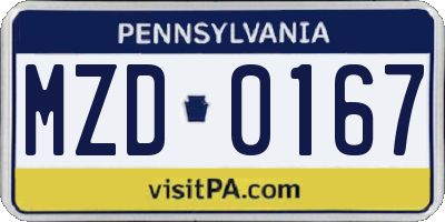 PA license plate MZD0167