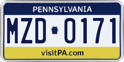 PA license plate MZD0171