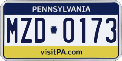 PA license plate MZD0173