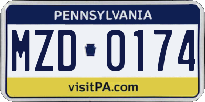 PA license plate MZD0174