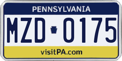 PA license plate MZD0175