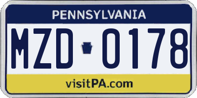 PA license plate MZD0178