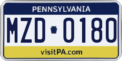 PA license plate MZD0180