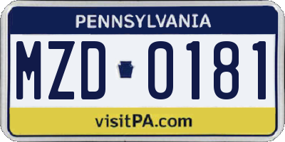 PA license plate MZD0181