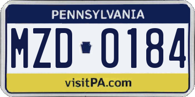 PA license plate MZD0184