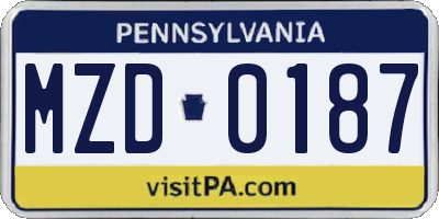 PA license plate MZD0187