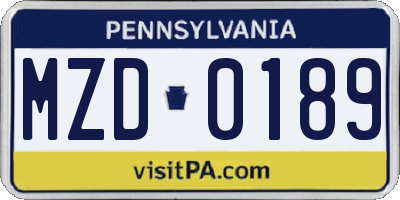 PA license plate MZD0189