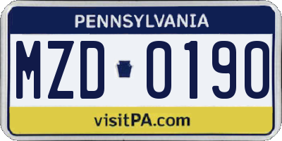 PA license plate MZD0190