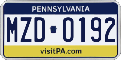 PA license plate MZD0192