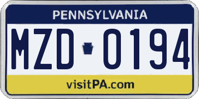 PA license plate MZD0194