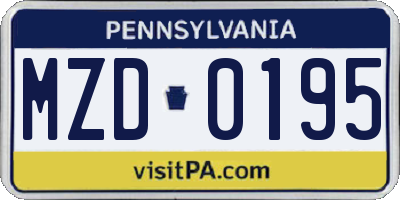 PA license plate MZD0195