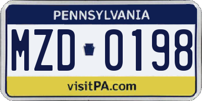 PA license plate MZD0198