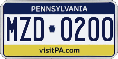 PA license plate MZD0200