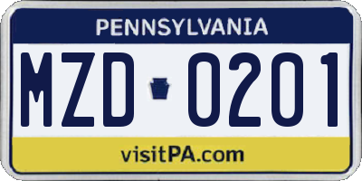 PA license plate MZD0201