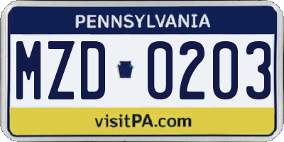 PA license plate MZD0203