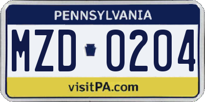 PA license plate MZD0204