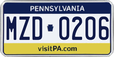 PA license plate MZD0206