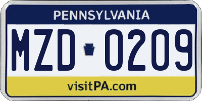 PA license plate MZD0209