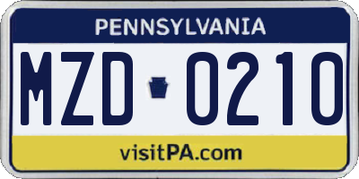 PA license plate MZD0210