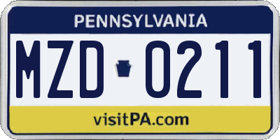 PA license plate MZD0211