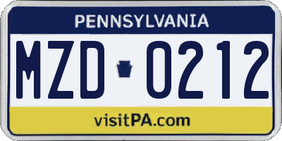 PA license plate MZD0212