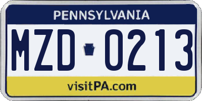 PA license plate MZD0213