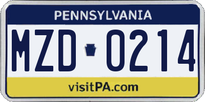 PA license plate MZD0214