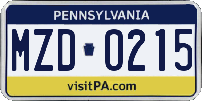 PA license plate MZD0215