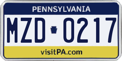 PA license plate MZD0217