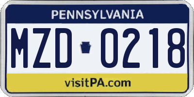 PA license plate MZD0218