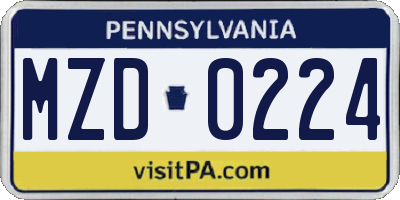 PA license plate MZD0224