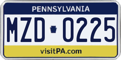 PA license plate MZD0225