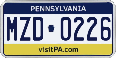 PA license plate MZD0226