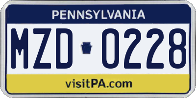 PA license plate MZD0228