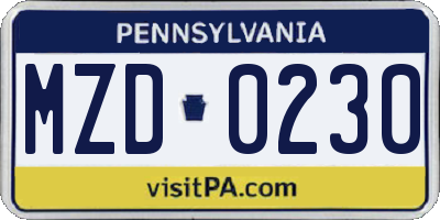 PA license plate MZD0230