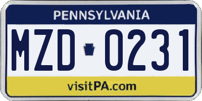 PA license plate MZD0231